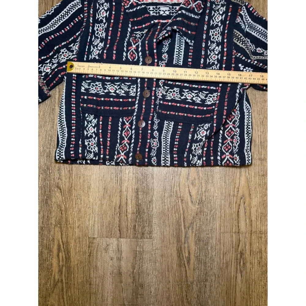 Billabong Cropped Tribal Print Button Down Shirt Jacket Navy‎ Red White XS